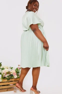 In The Style Angel Sleeve Pleated Wrap Midi Dress Sage