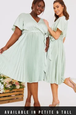 In The Style Angel Sleeve Pleated Wrap Midi Dress Sage