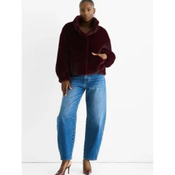 Best Gini London Angora Red Funnel Neck Button Up Faux Fur Jacket