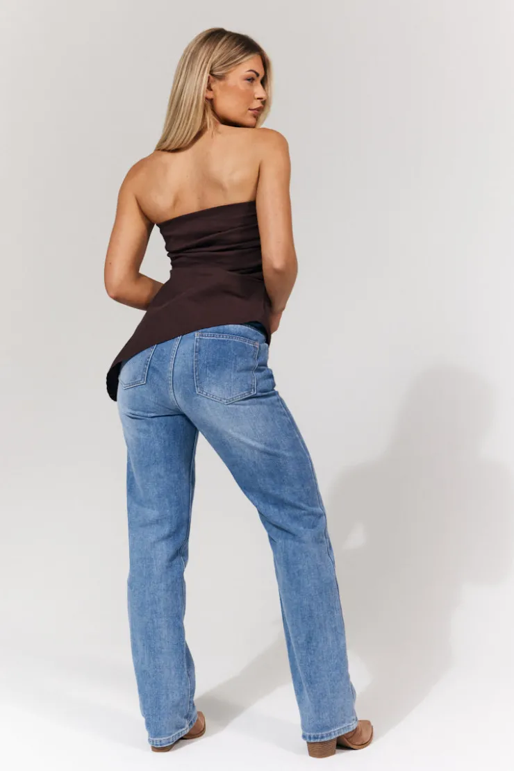 In the Style Asymmetric Bandeau Top Brown