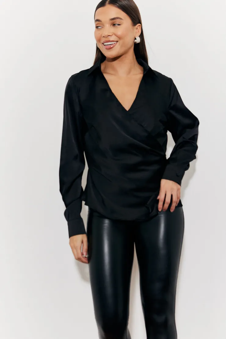 Outlet In The Style Asymmetric Button Detail Shirt Black
