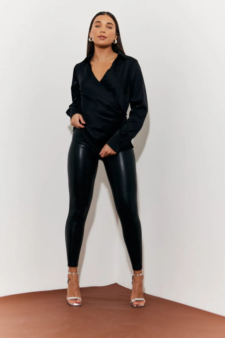 Outlet In The Style Asymmetric Button Detail Shirt Black