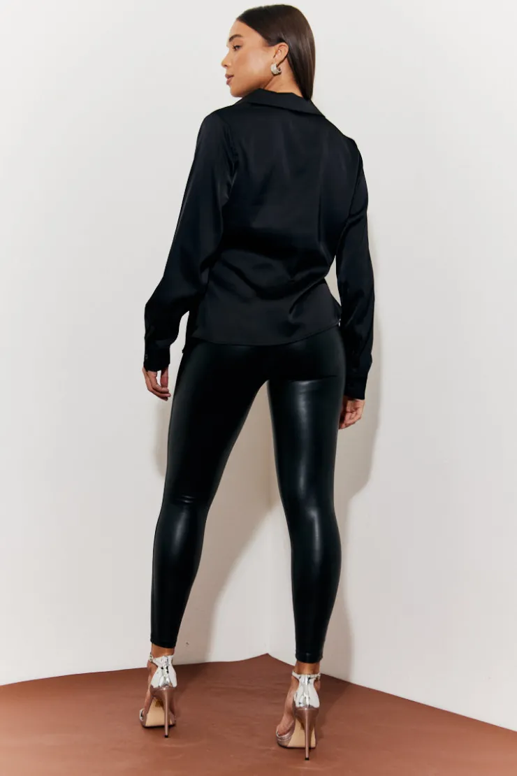 Outlet In The Style Asymmetric Button Detail Shirt Black