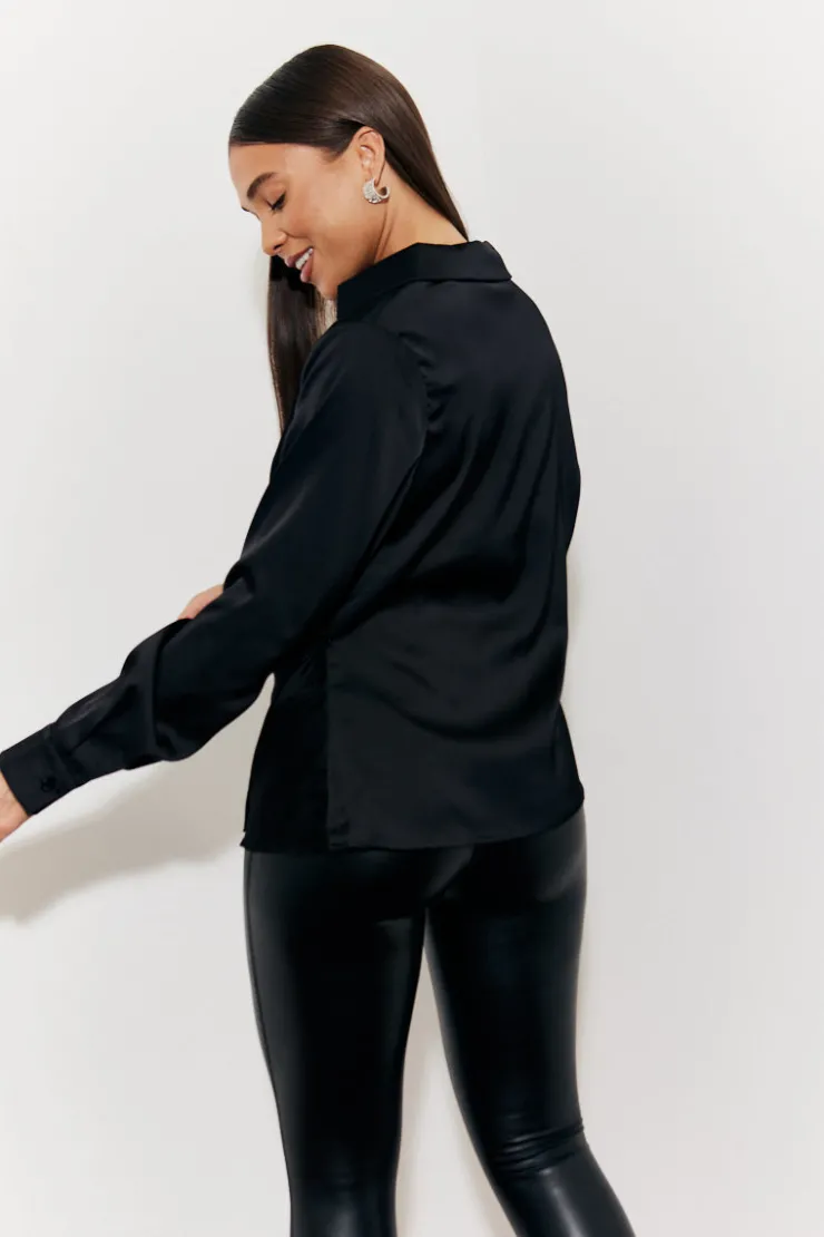 Outlet In The Style Asymmetric Button Detail Shirt Black