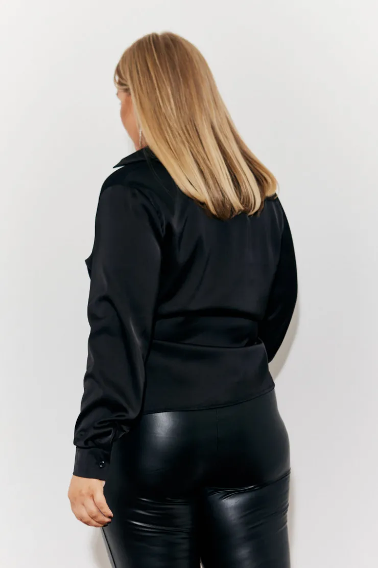Outlet In The Style Asymmetric Button Detail Shirt Black
