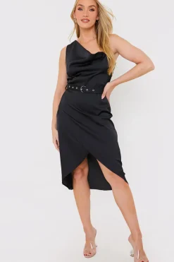 Hot In the Style Asymmetric Cowl Neck Dress Black