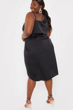 Hot In the Style Asymmetric Cowl Neck Dress Black