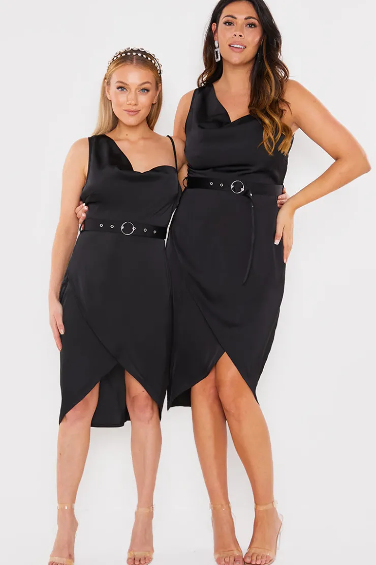 Hot In the Style Asymmetric Cowl Neck Dress Black