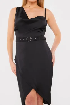 Hot In the Style Asymmetric Cowl Neck Dress Black