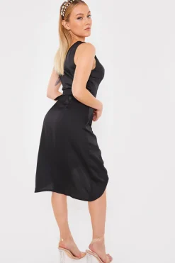 Hot In the Style Asymmetric Cowl Neck Dress Black
