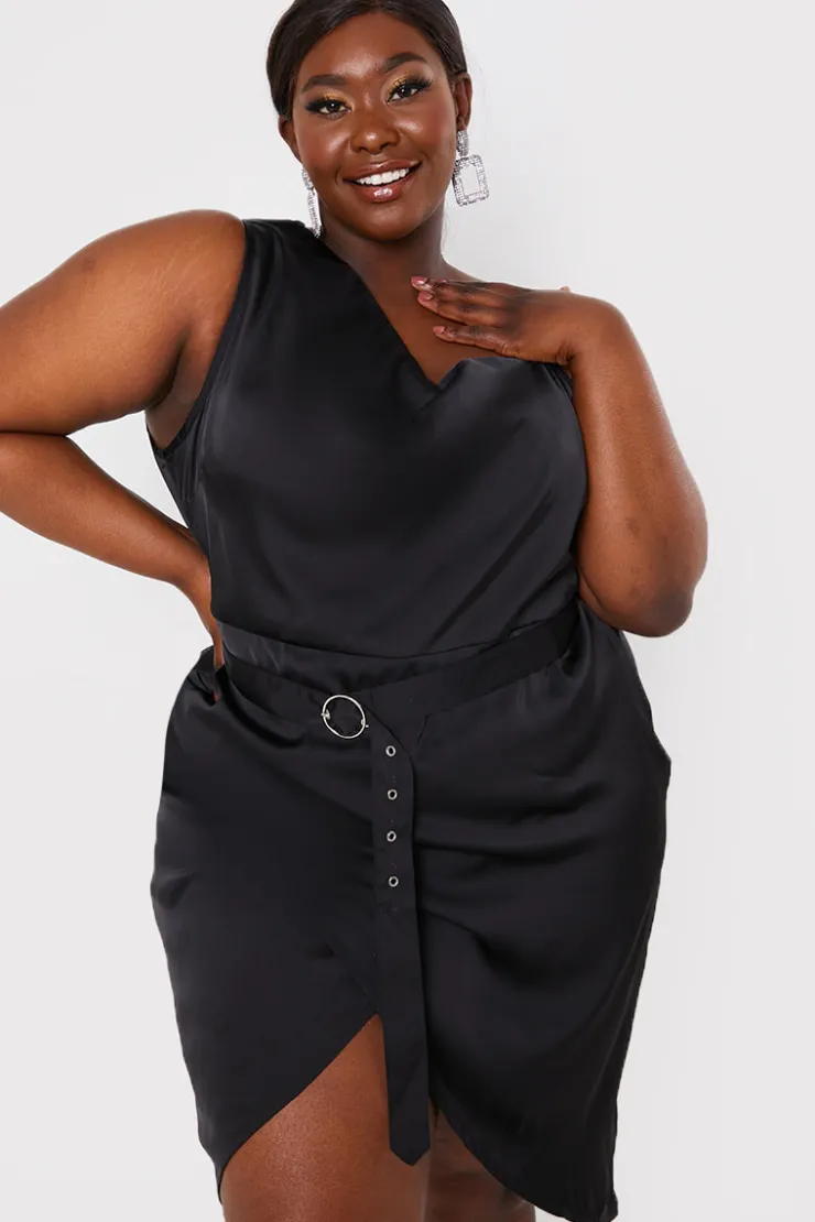 Hot In the Style Asymmetric Cowl Neck Dress Black