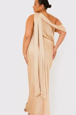 Sale Terrie Mcevoy Asymmetric Draped Neckline Maxi Dress Nude
