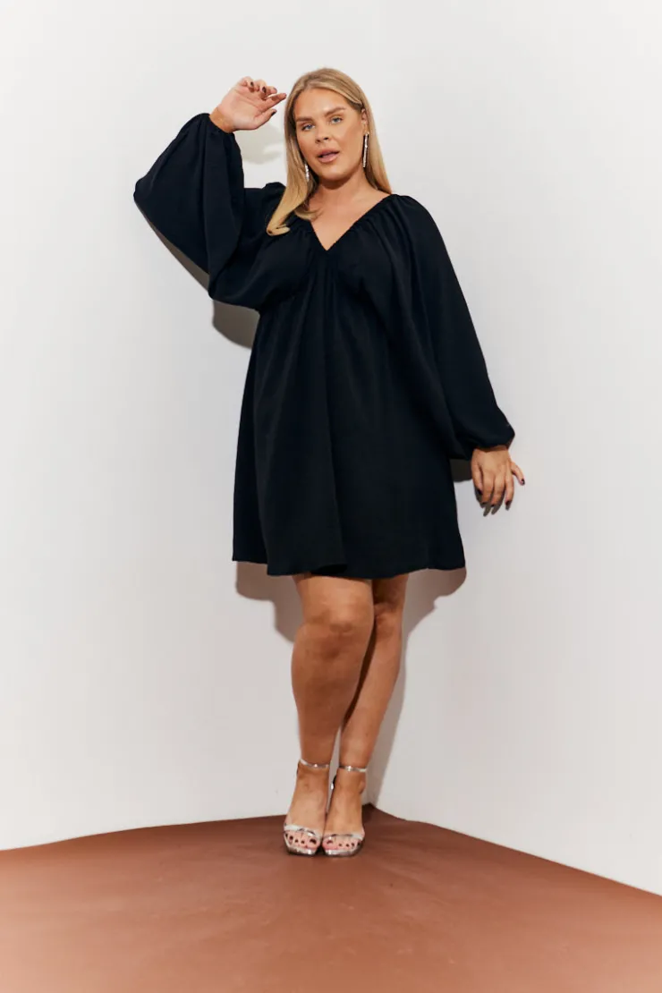 Clearance In the Style Balloon Sleeve Smock Mini Dress Black