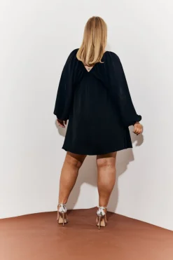 Clearance In the Style Balloon Sleeve Smock Mini Dress Black
