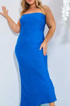 New In the Style Bandeau Jacquard Midi Dress Cobalt