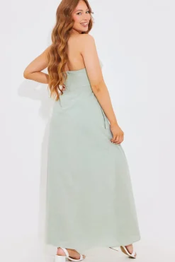 Hot In The Style Bandeau Linen Look Midi Dress Sage
