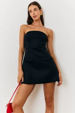 In The Style Bandeau Pocket Detail Mini Dress Black