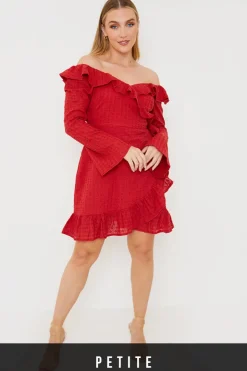 Hot In the Style Bardot Broderie Anglaise Mini Dress Red