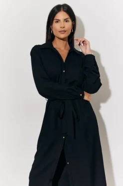 New In The Style Belted Midi Shirt Dress Black