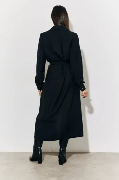 New In The Style Belted Midi Shirt Dress Black