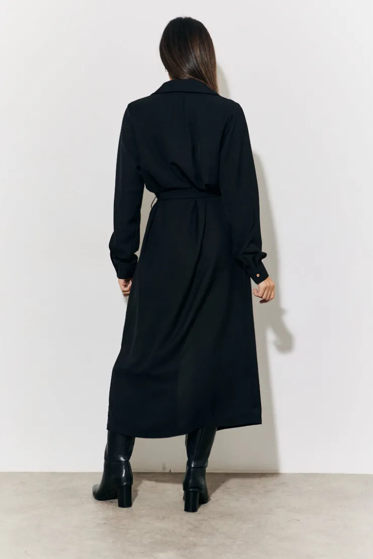 New In The Style Belted Midi Shirt Dress Black