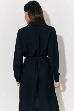 New In The Style Belted Midi Shirt Dress Black