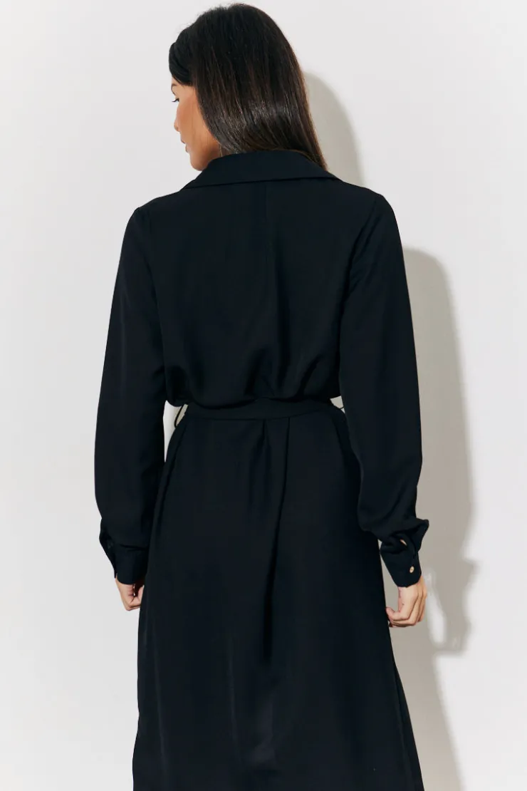 New In The Style Belted Midi Shirt Dress Black