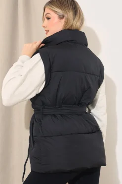 Hot In The Style Belted Puffer Gilet Black