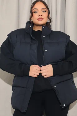 Hot In The Style Belted Puffer Gilet Black