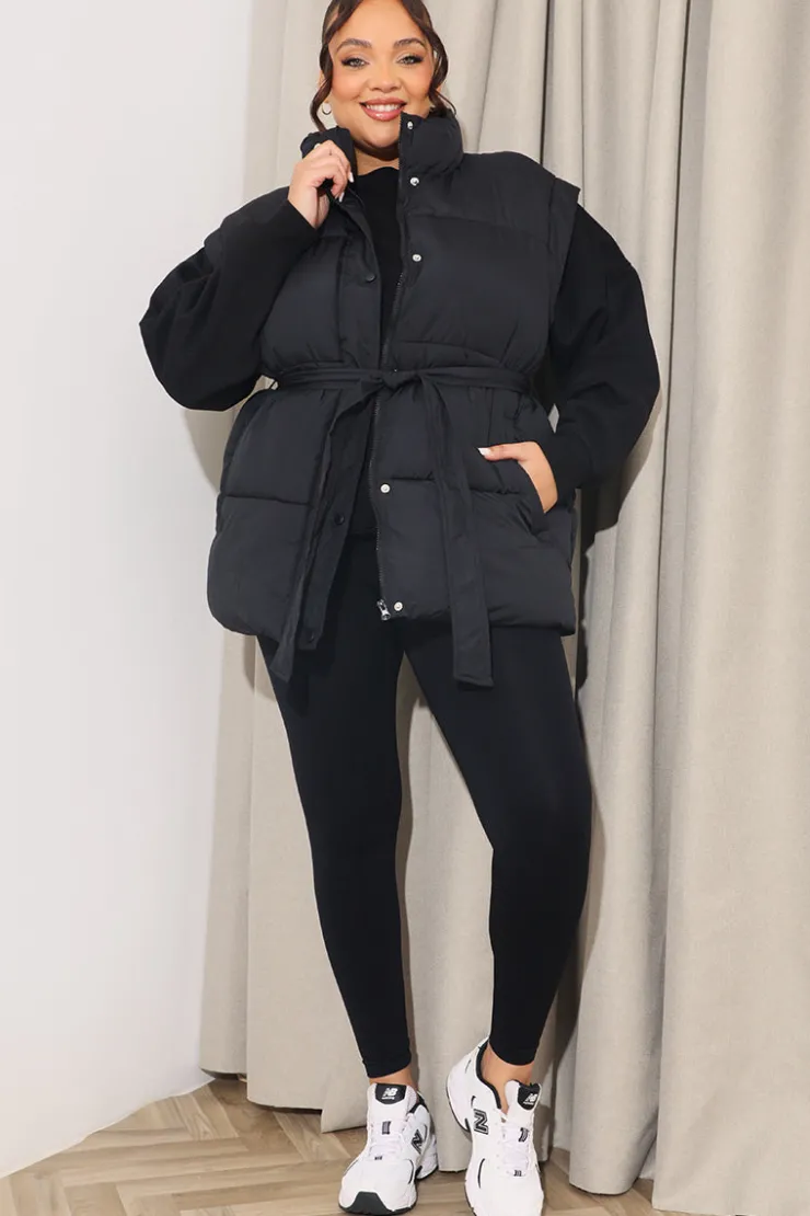 Hot In The Style Belted Puffer Gilet Black