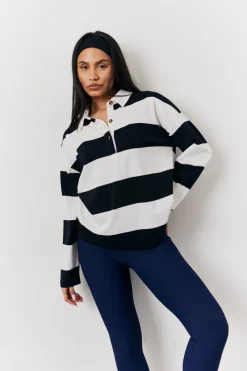 Hot In The Style Black & White 90's Stripe Long Sleeve Rugby Shirt Multi