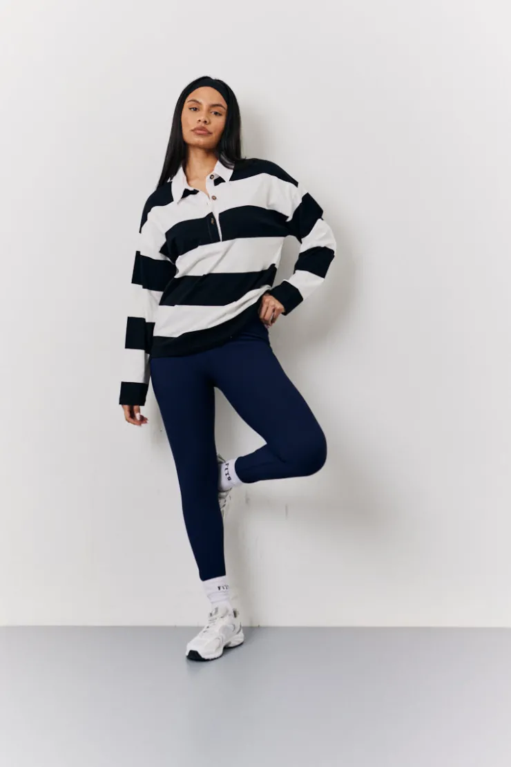 Hot In The Style Black & White 90's Stripe Long Sleeve Rugby Shirt Multi