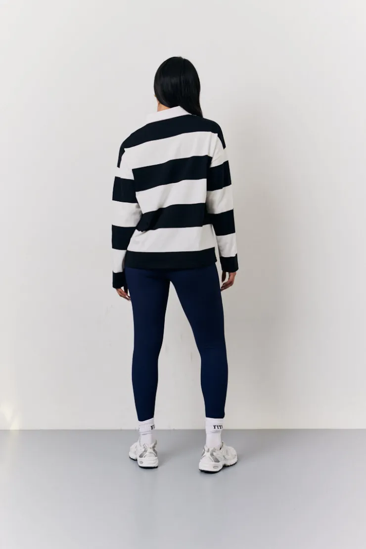 Hot In The Style Black & White 90's Stripe Long Sleeve Rugby Shirt Multi