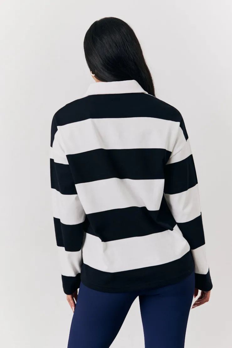 Hot In The Style Black & White 90's Stripe Long Sleeve Rugby Shirt Multi
