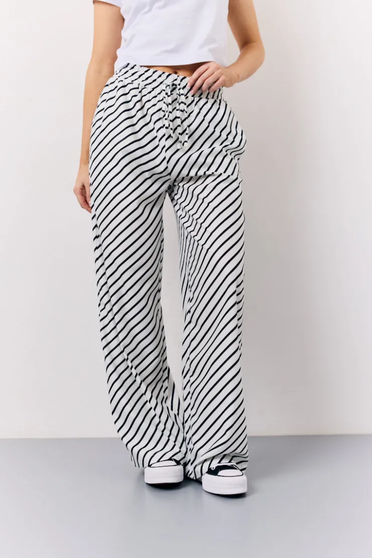 Best In The Style Black & White Striped Drawstring Trouser Multi