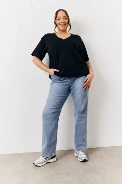 New In The Style Black and White 2 Pack Slouchy V-Neck T-Shirt Monochrome