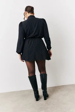 Best In The Style and White Polka Dot Mini Dress with Tie Neck Black