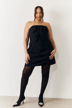 Online In the Style Bandeau Bow Front Split Hem Mini Dress Black