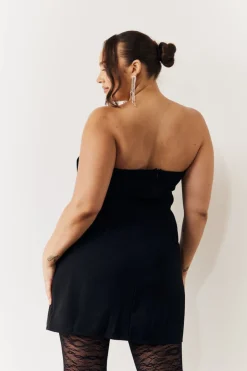 Online In the Style Bandeau Bow Front Split Hem Mini Dress Black