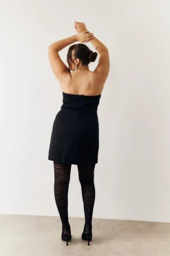 Online In the Style Bandeau Bow Front Split Hem Mini Dress Black