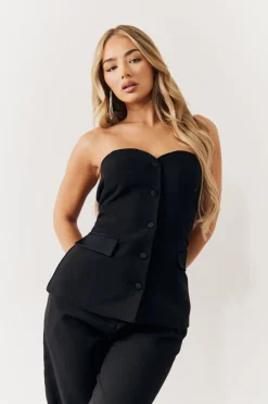 Sale In the Style Bandeau Sweetheart Neckline Waistcoat Black
