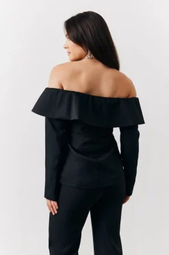 Online In the Style Bardot Button Through Blazer Black