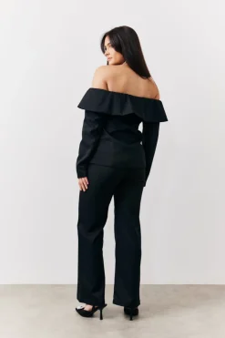 Online In the Style Bardot Button Through Blazer Black