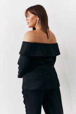 Online In the Style Bardot Button Through Blazer Black