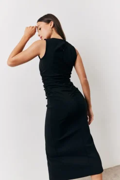 In The Style Bengaline Ruched Midi Dress Black