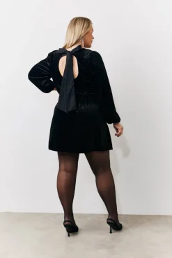 Discount In the Style Bow Back Velour Mini Dress Black