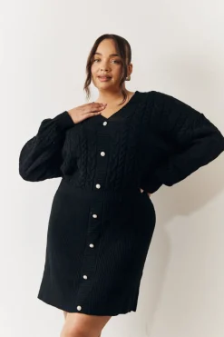 Discount In the Style Cable Knitted Diamante Button Mini Dress Black