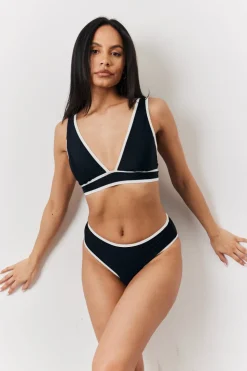 New Fits Contrast Binding Plunge Bikini Top Black