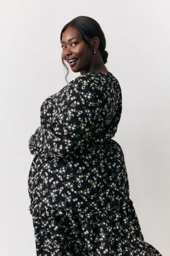 Sale In The Style Ditsy Floral Printed Wrap Midi Dress Black