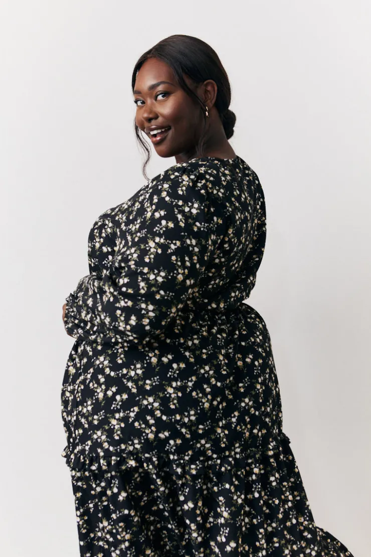 Sale In The Style Ditsy Floral Printed Wrap Midi Dress Black